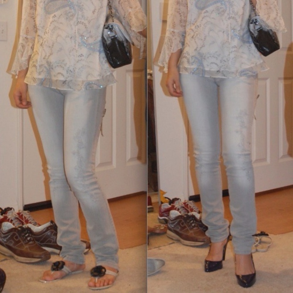 RF Rock Los Angeless gray distressed skinny jeans